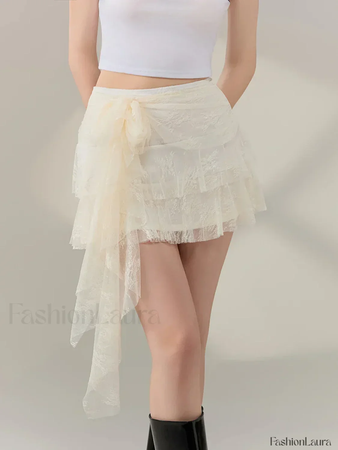 Bow Lace Ruffle Layered Mini Skirt - Image 12
