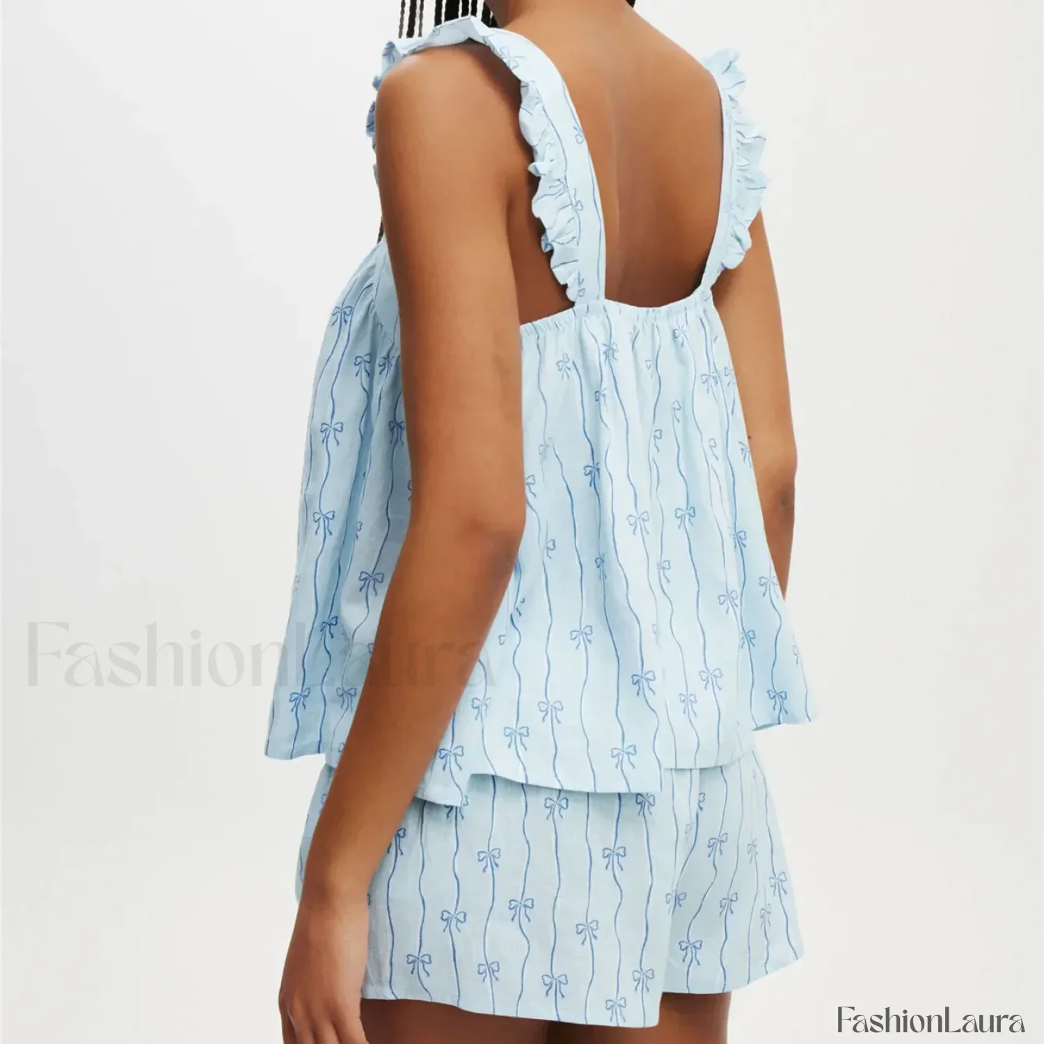 Bow Print Ruffled Camisole Wide Leg Shorts Two Piece Set - Image 13