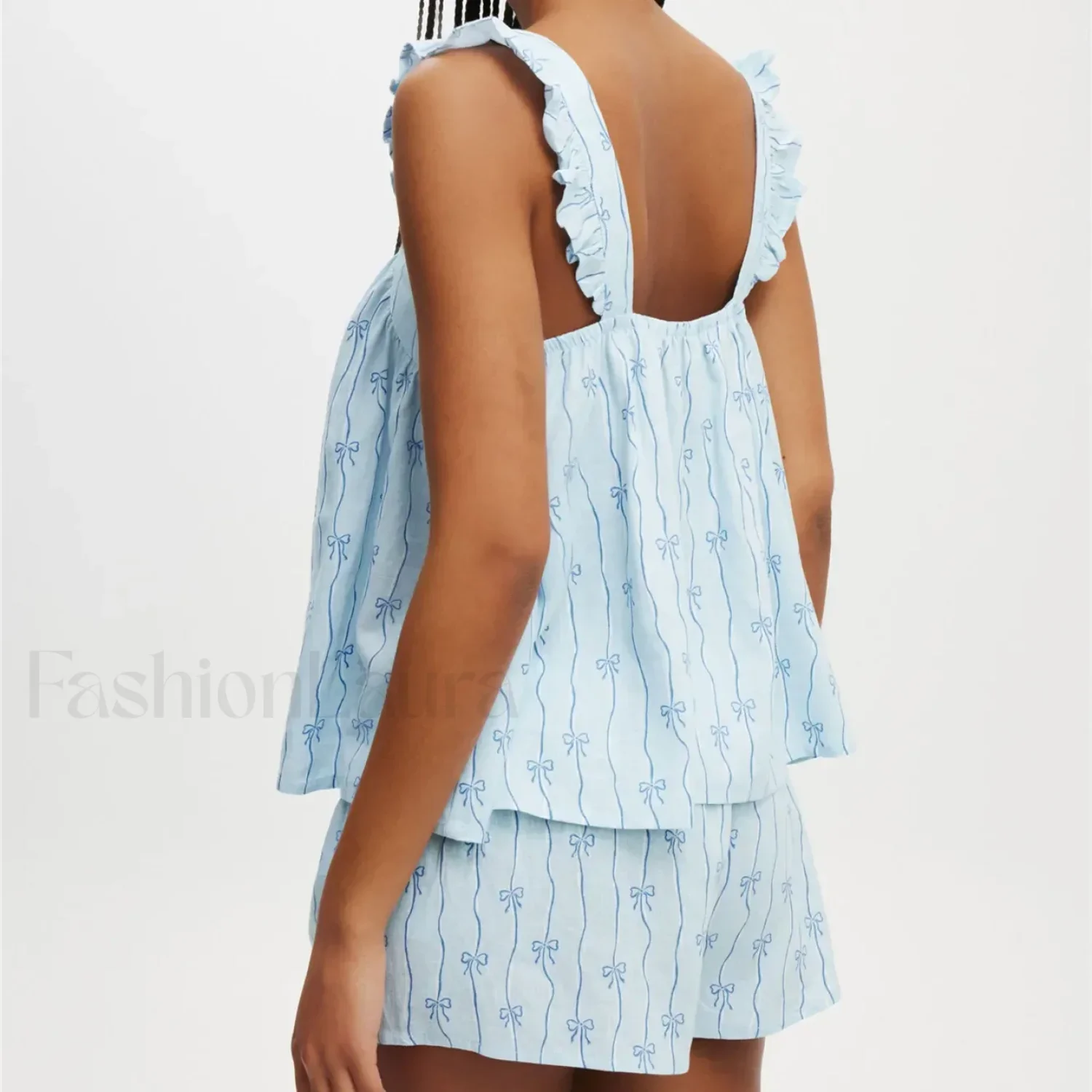 Bow Print Ruffled Camisole Wide Leg Shorts Two Piece Set - Image 6