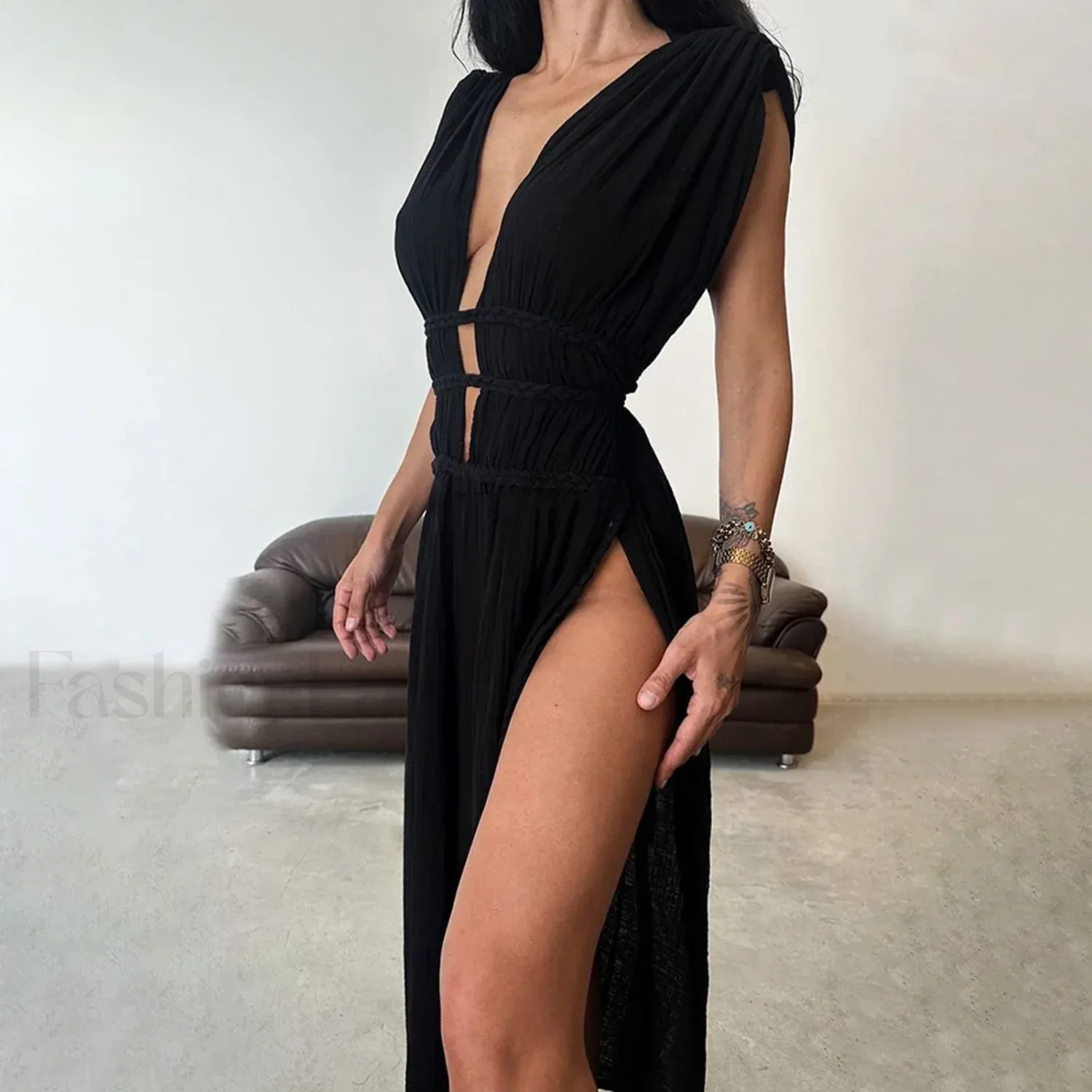 Braided Rope Off-Shoulder Boho Dress - Image 6