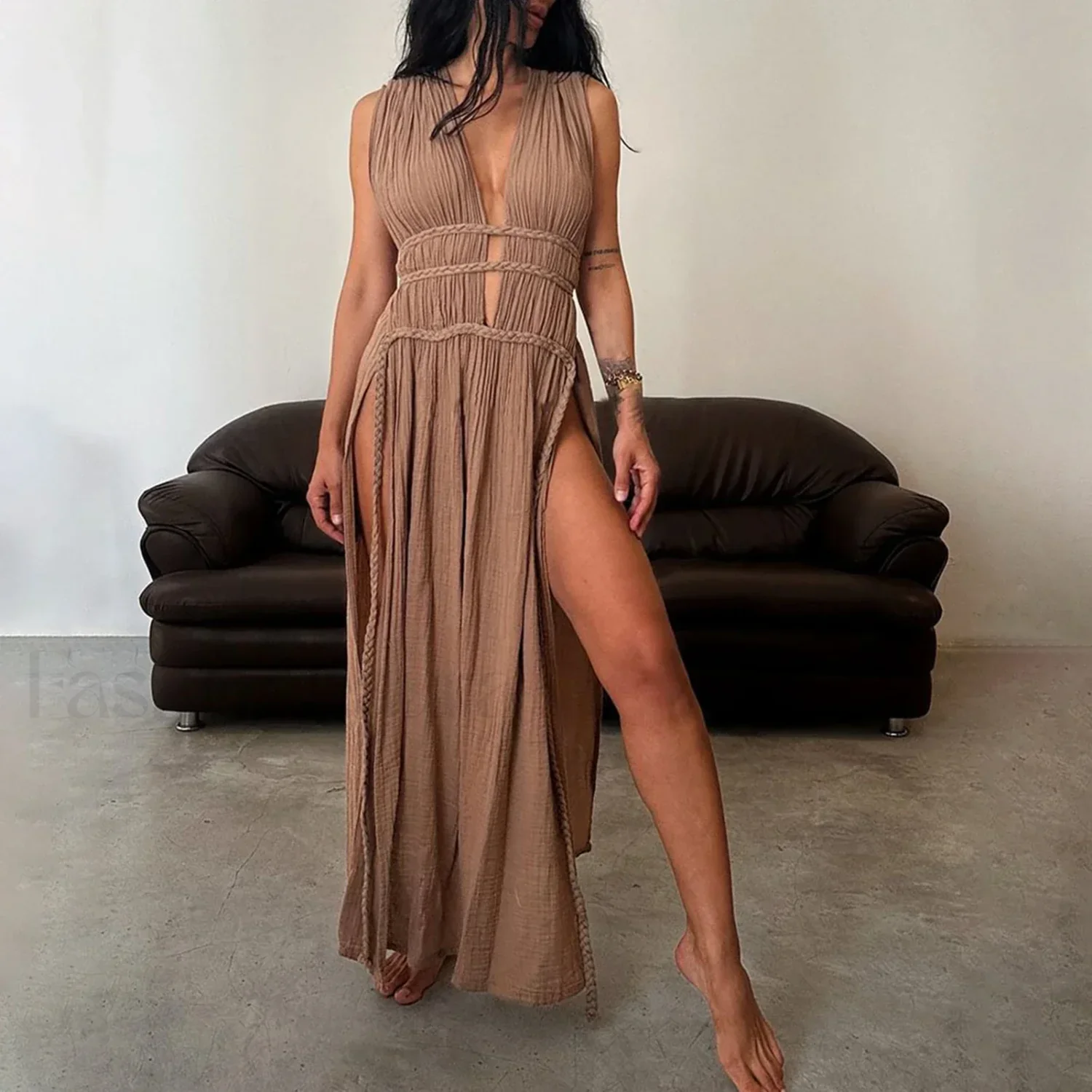 Braided Rope Off-Shoulder Boho Dress - Image 8