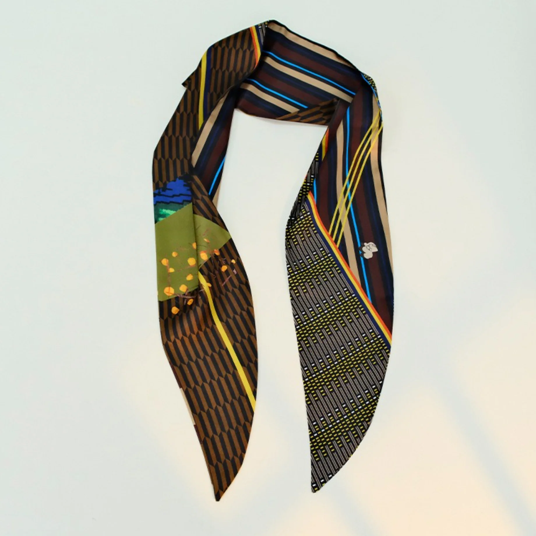 Brown Abstract Print Slanted Edge Long Neck Scarf - Image 2