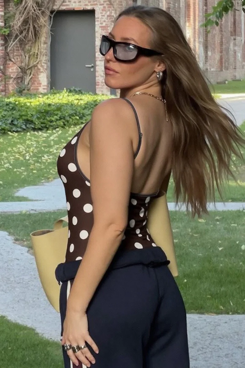 Brown Polka Dot Square Neck Cami - Image 6