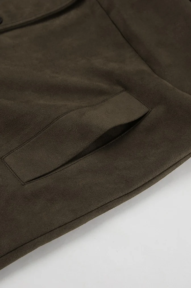 Brown Suede Retro Long Sleeve Overcoat - Image 5