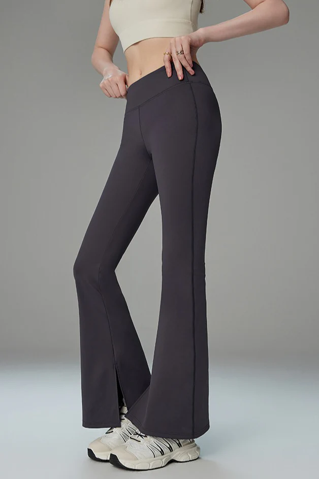 Brushed Fleece Lined Flared Slit Leggings - Image 3