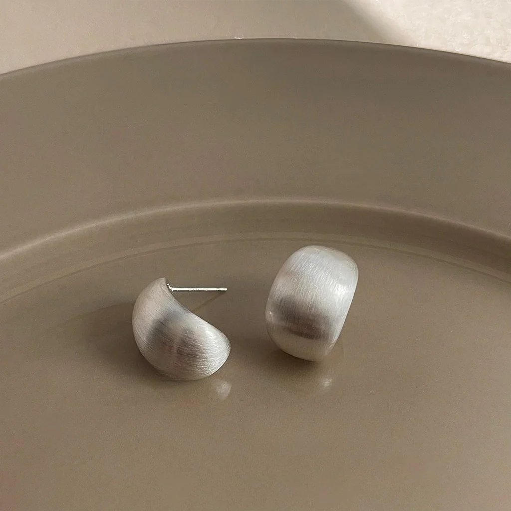 Brushed Matte Geometric Minimalist Stud Earrings - Image 2