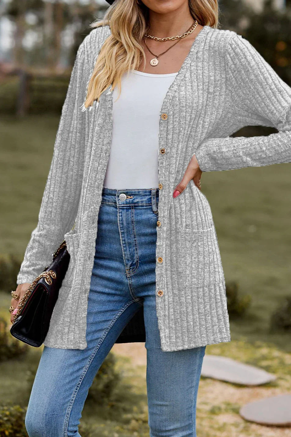 Brushed Ribbed Long Sleeve Cardigan - Image 15