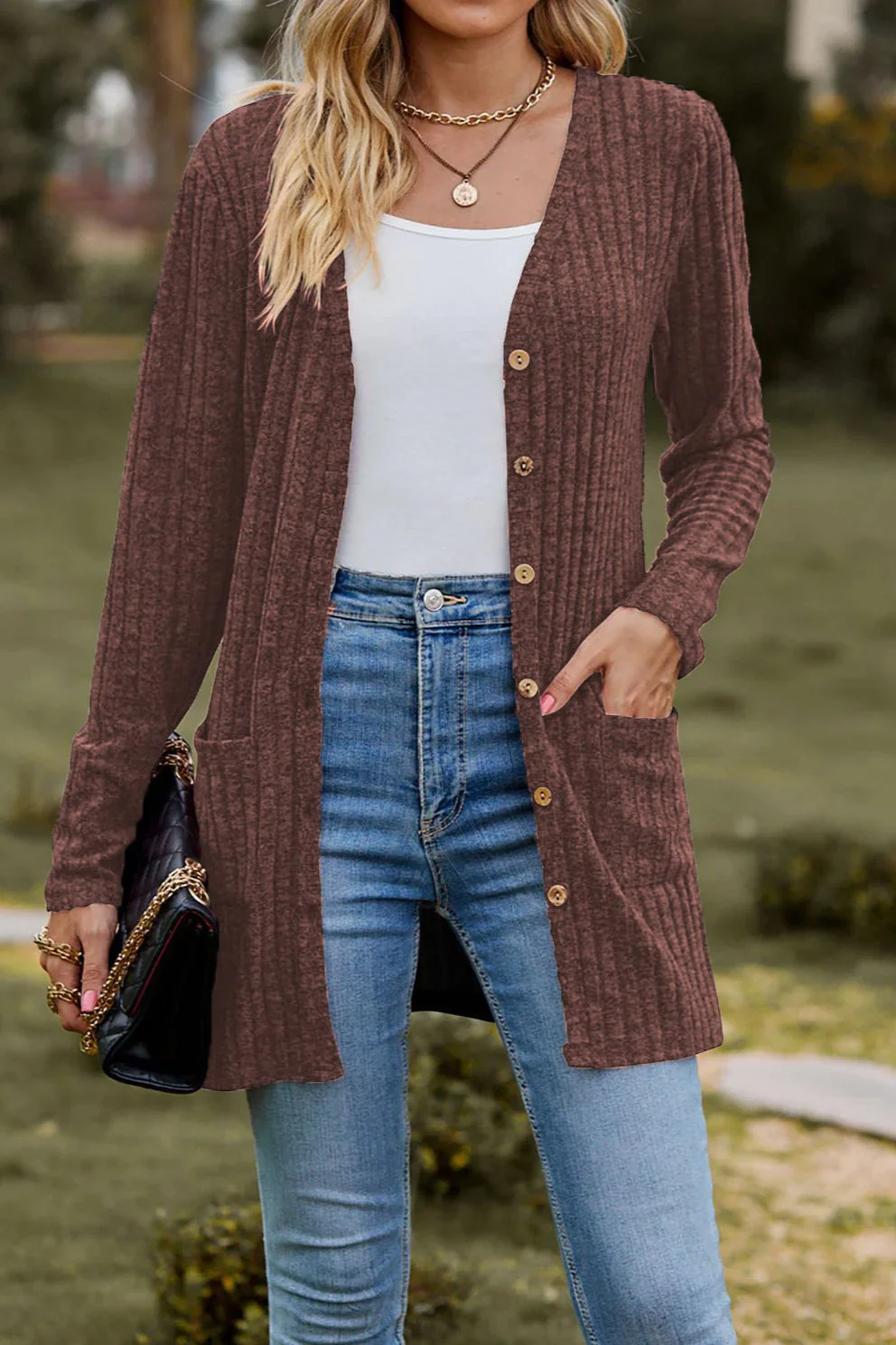 Brushed Ribbed Long Sleeve Cardigan - Image 18