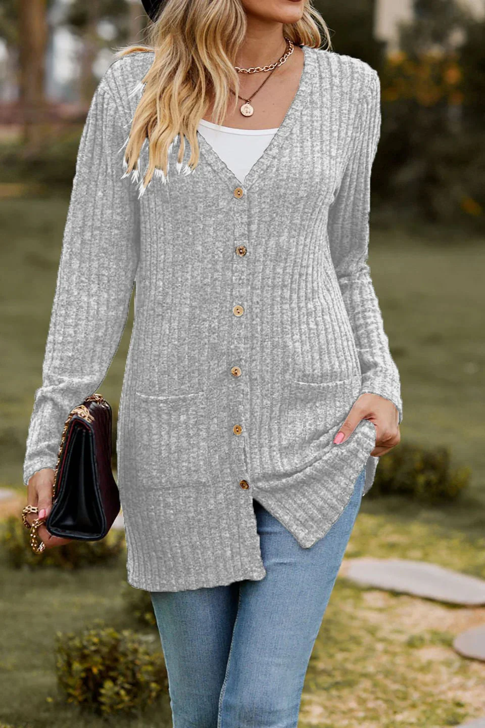 Brushed Ribbed Long Sleeve Cardigan - Image 23