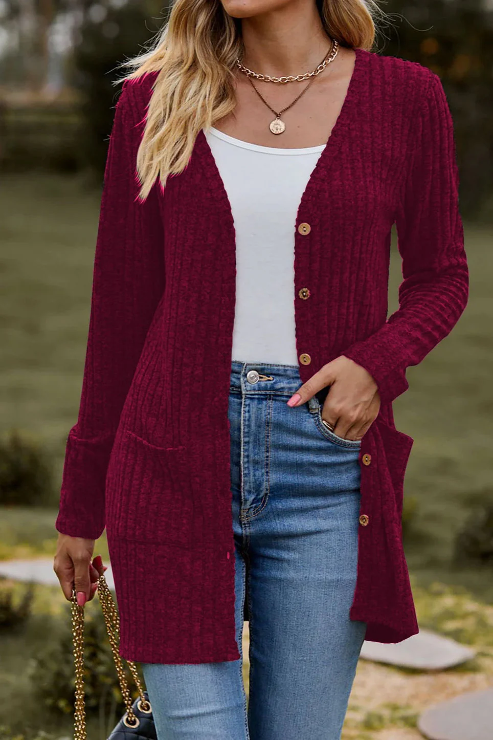 Brushed Ribbed Long Sleeve Cardigan - Image 5