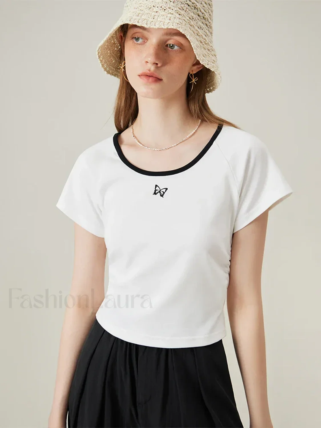 Butterfly Embroidered Raglan Sleeve T-Shirt - Image 6