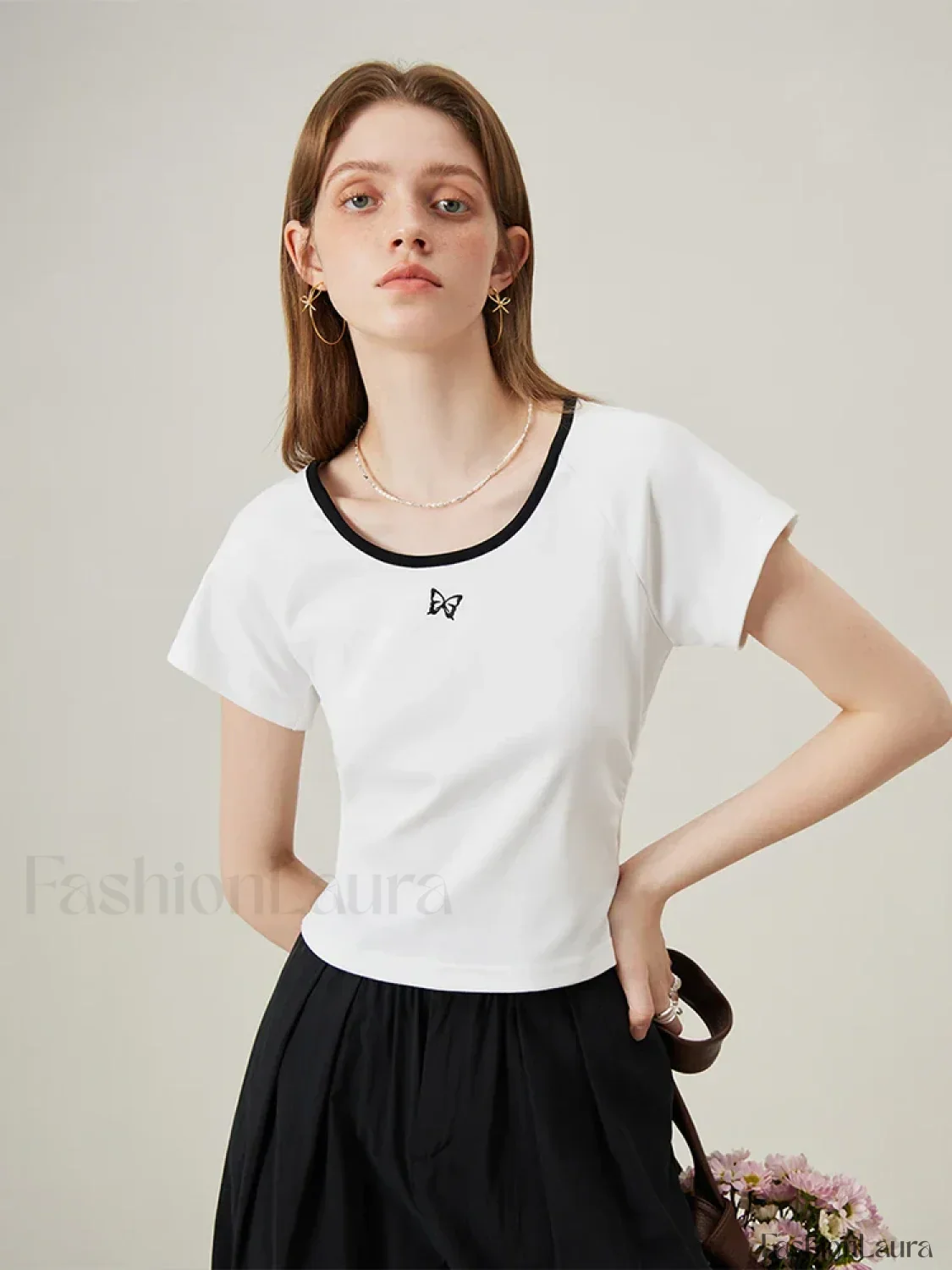 Butterfly Embroidered Raglan Sleeve T-Shirt - Image 8