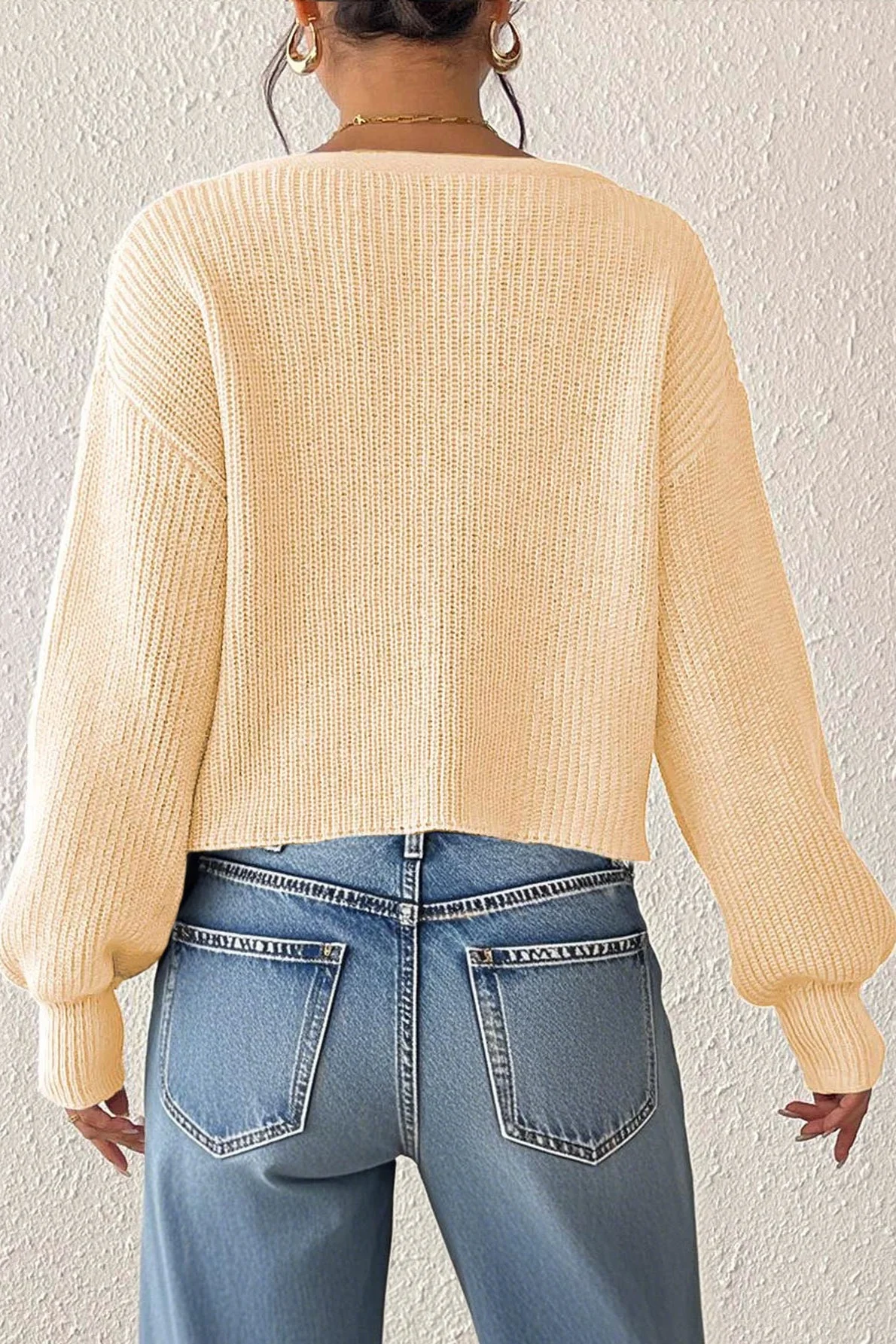 Button Front Crochet Knit Crop Sweater - Image 33
