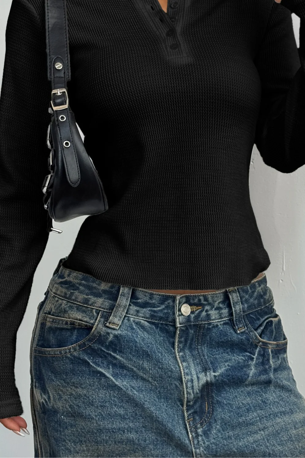 Button-Front Long Sleeve Knit Top - Image 8