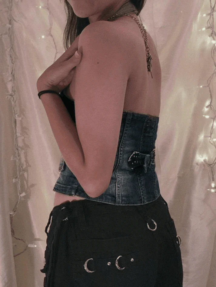 Halter Denim Corset Top - Image 3