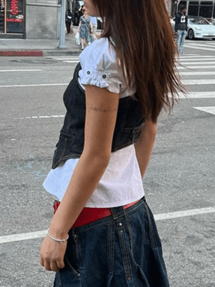 Buttoned Denim Y2K Corset Top - Image 8