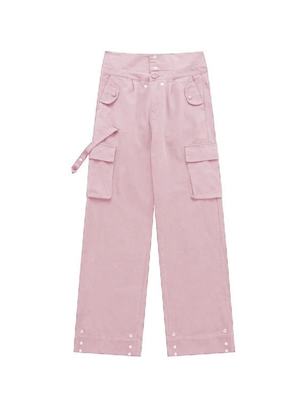 Buttoned High Waisted Cargo Pants - Image 46