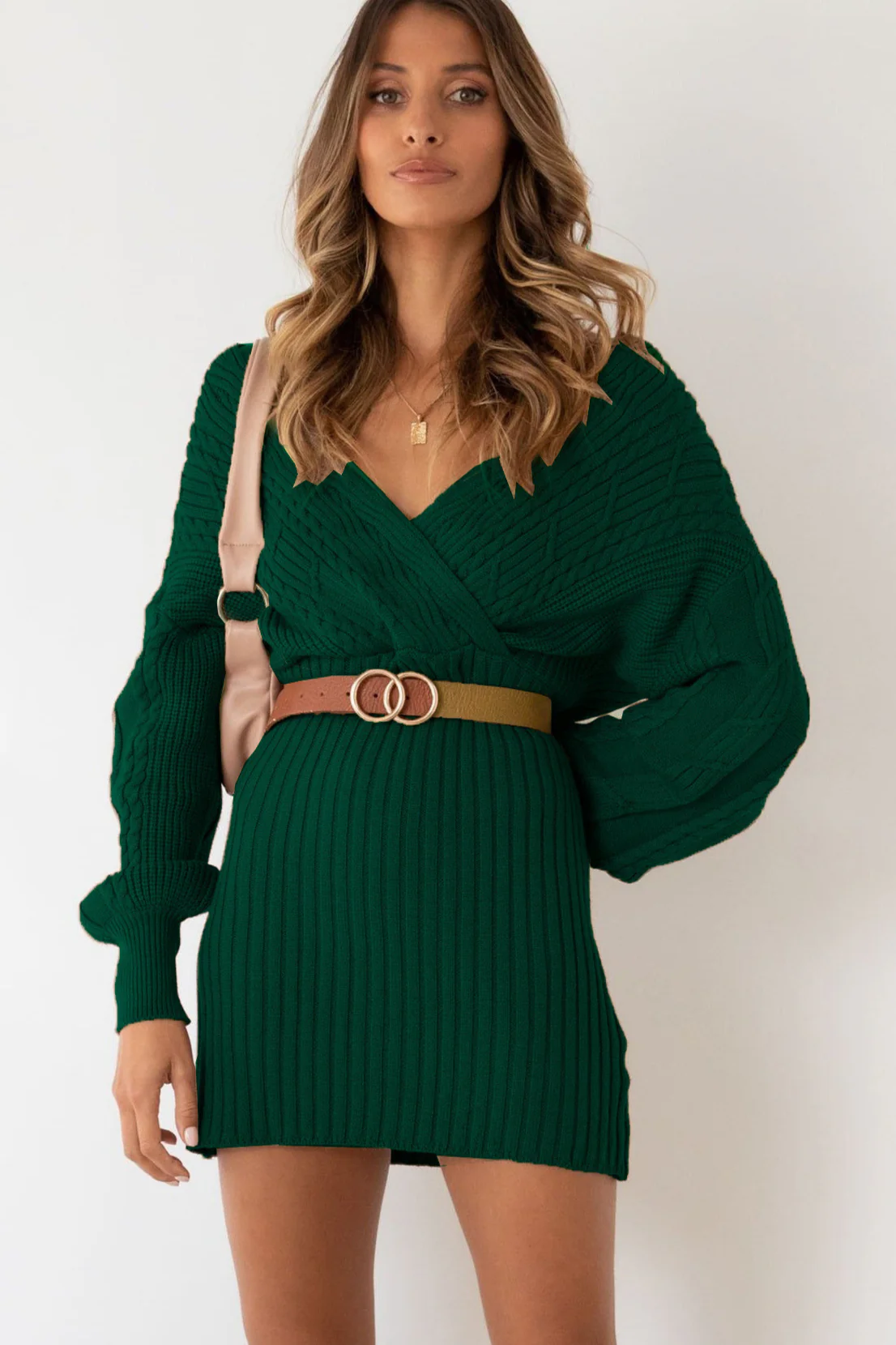 Cable Knit V Neck Bodycon Midi Dress - Image 13