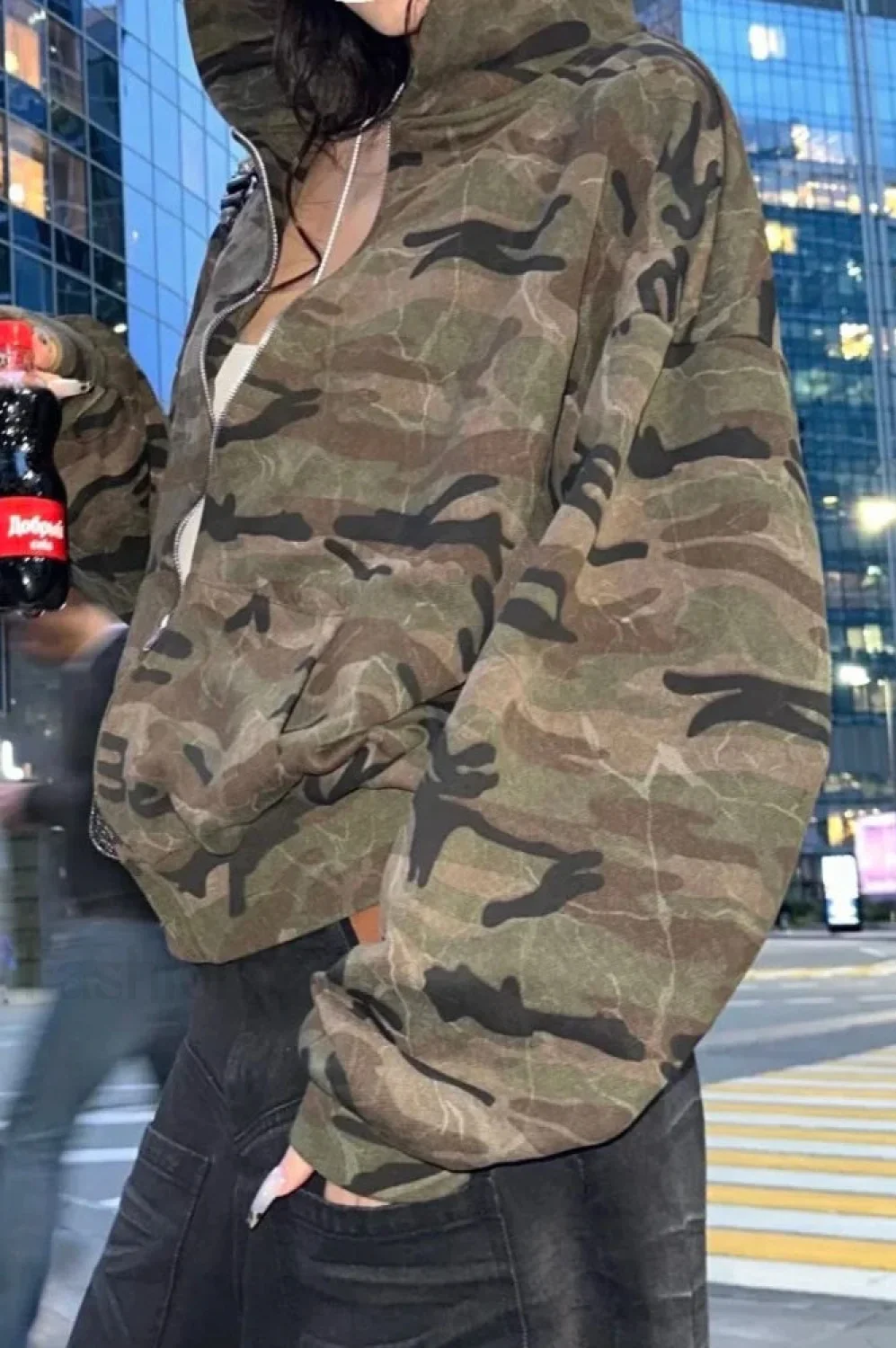Camouflage Harajuku Zipper Hoodie - Image 3