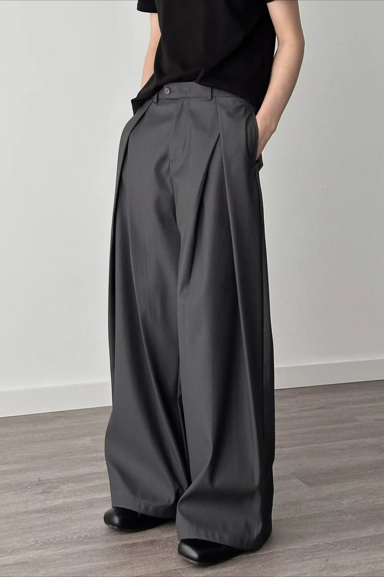 Casual 3D Pleat A-Line Wide Leg Pants - Image 2