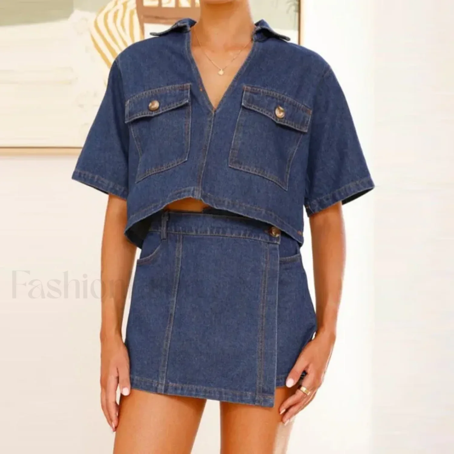 Casual Denim Shirt Pants Two Piece Set - Image 12