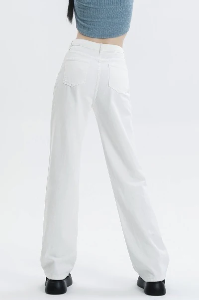 Casual Fleece Lined High Waist Straight Jeans - Image 4