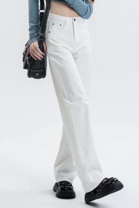 Casual Fleece Lined High Waist Straight Jeans - Image 5
