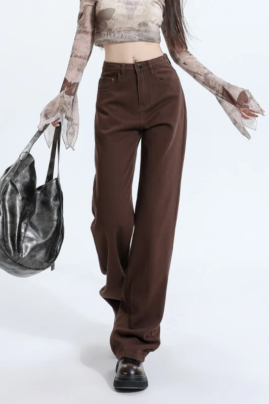 Casual Fleece Lined High Waist Straight Jeans - Image 7