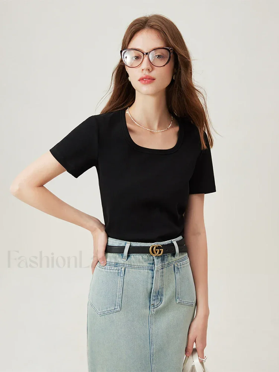Casual Grey Cotton Elastic Neck T-Shirt