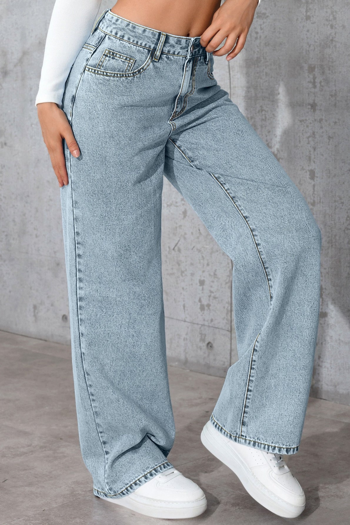 Casual High Waist Relaxed Straight Leg Jeans - Image 14