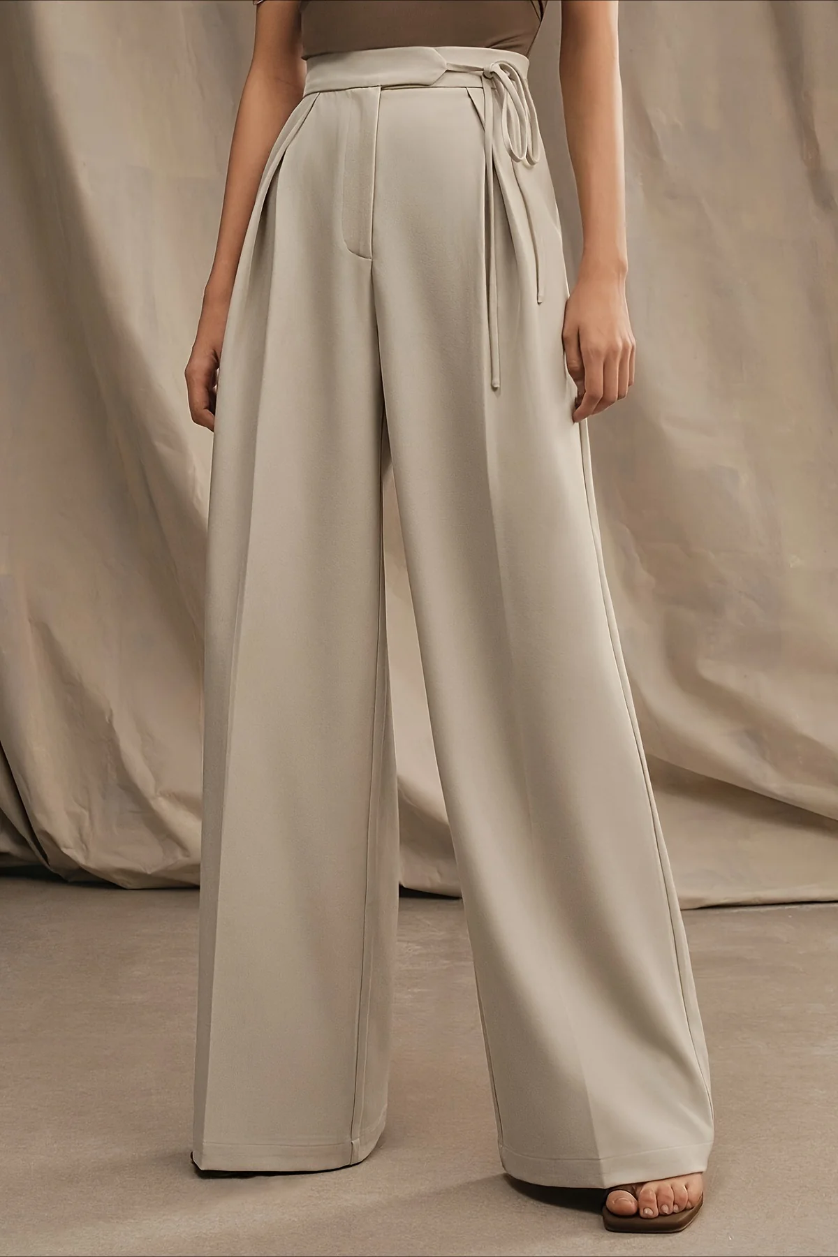 Casual High Waist Tie Wide Leg Long Pants - Image 4