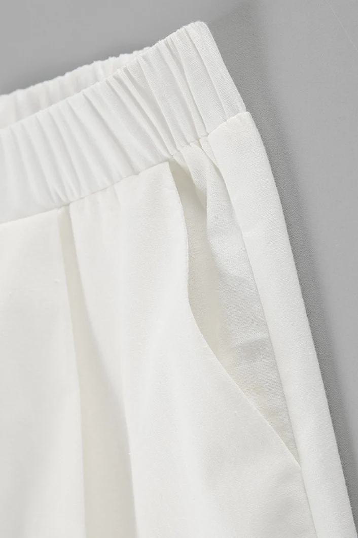 Casual Linen Blend Flutter Sleeve Wide Leg Pants Set - Image 10