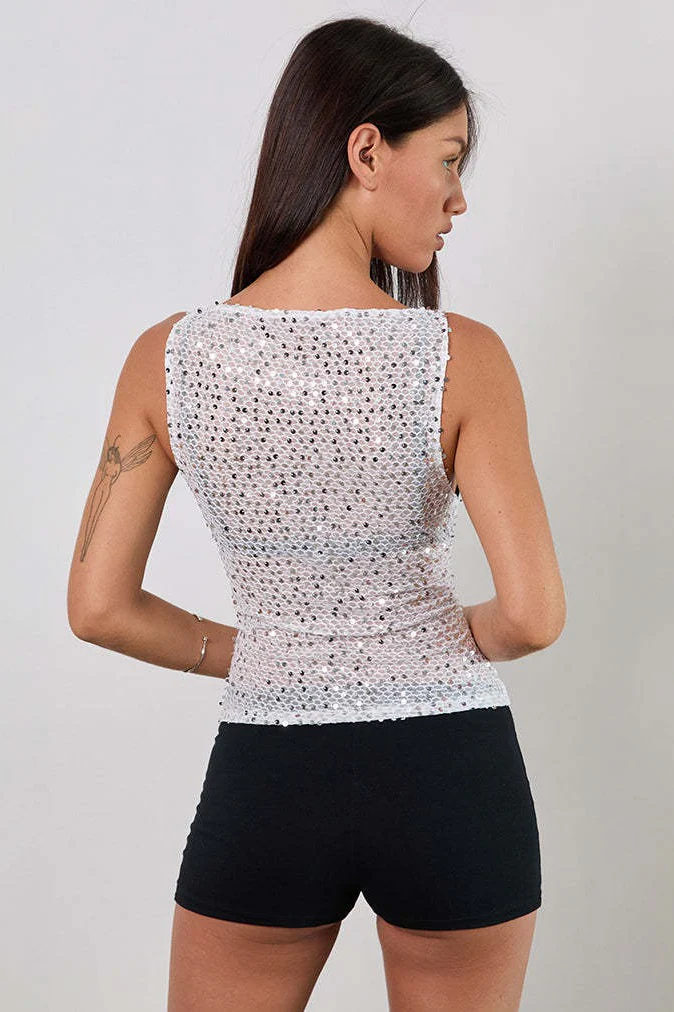 Casual Sequin Bodycon Tank Top - Image 17