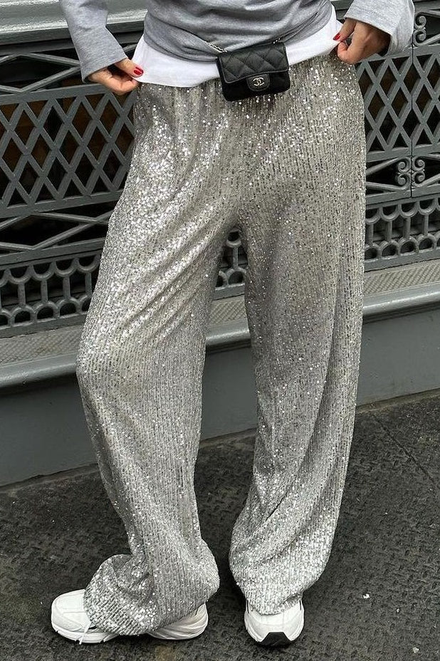 Casual Sequin Wide Leg Loose Pants - Image 8