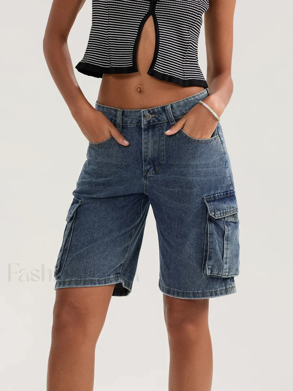 Casual Summer Denim Mid Rise Button Jeans Short - Image 10