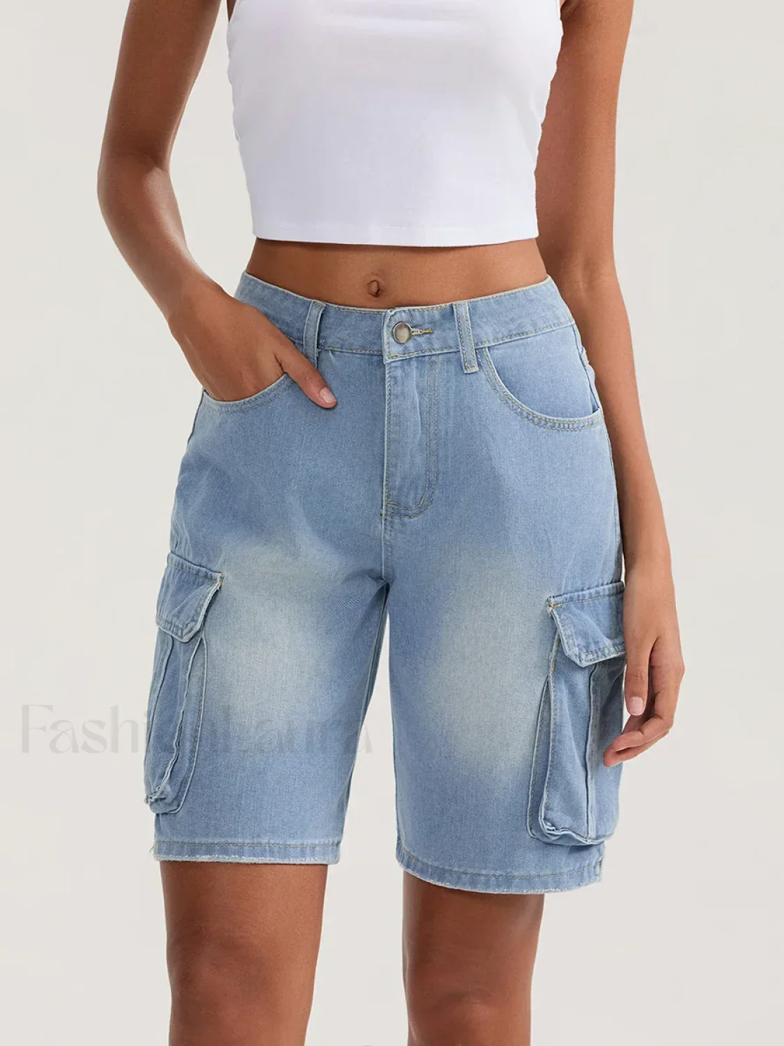 Casual Summer Denim Mid Rise Button Jeans Short - Image 12