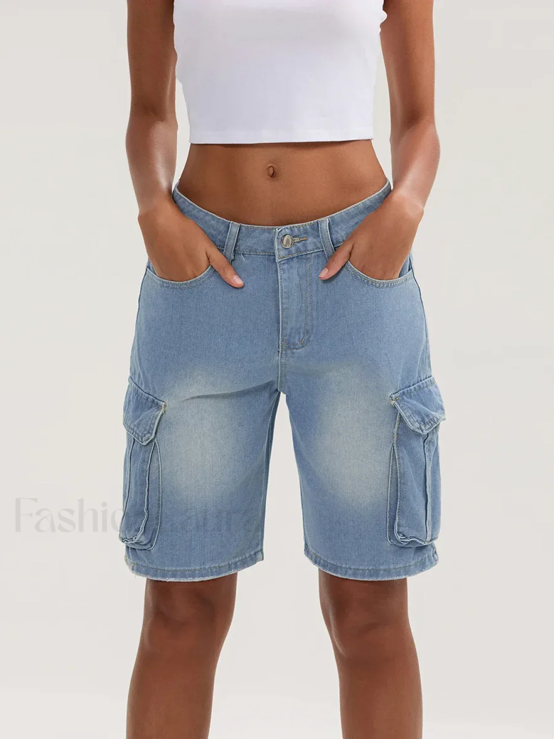 Casual Summer Denim Mid Rise Button Jeans Short - Image 14