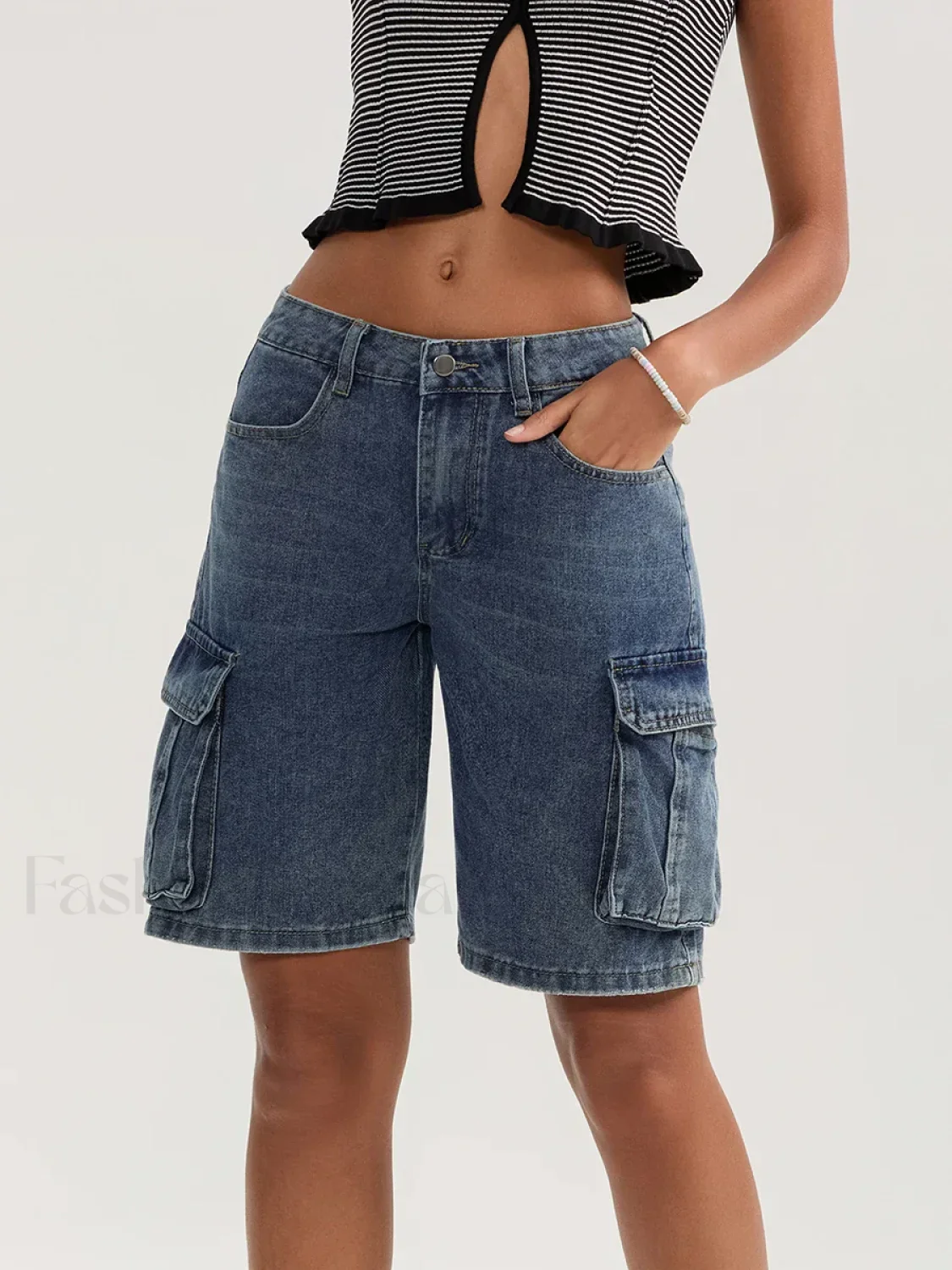 Casual Summer Denim Mid Rise Button Jeans Short - Image 9