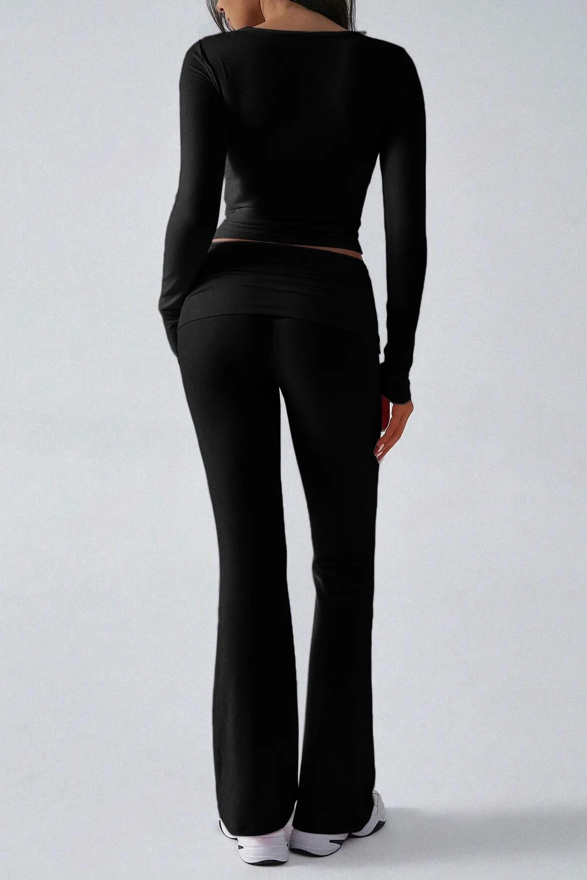 Casual V Neck Flared Stretch Two Piece Pants Set - Image 7