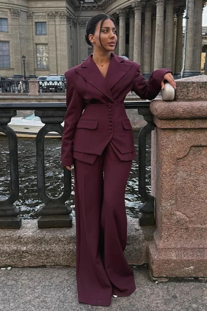 Casual V Neck Two Piece Blazer Pants Set
