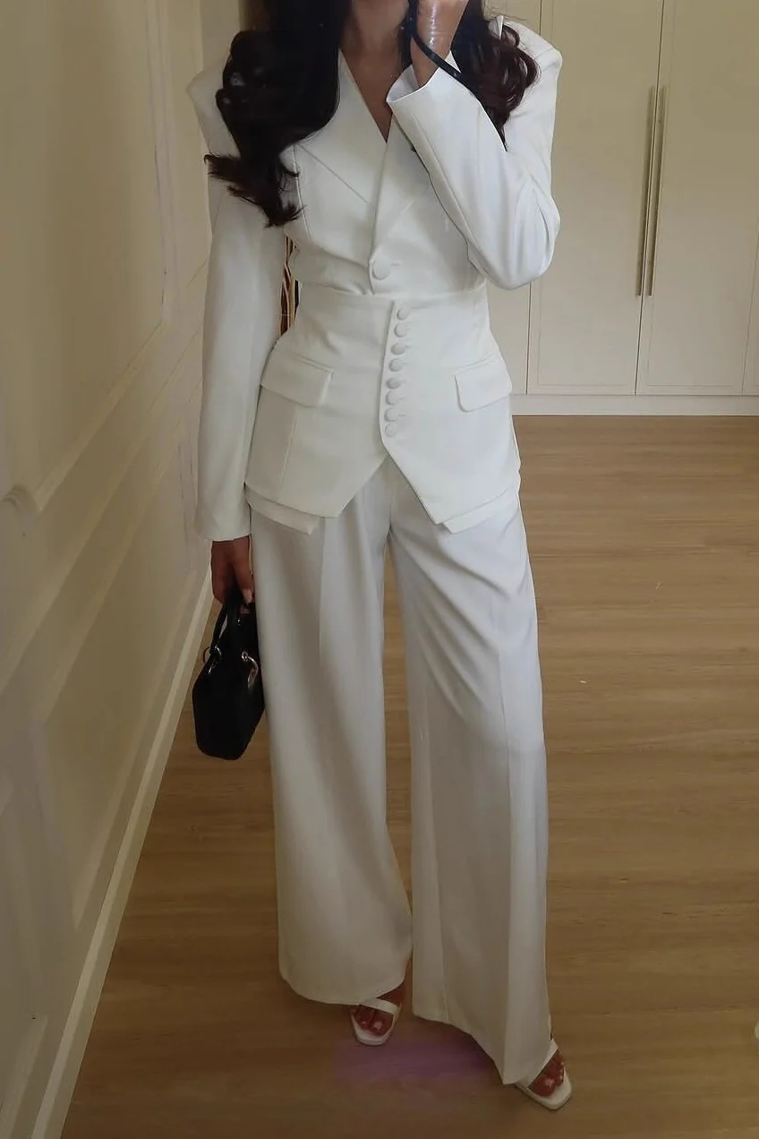Casual V Neck Two Piece Blazer Pants Set - Image 2