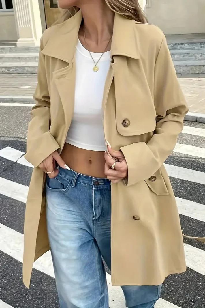 Casual Waist Tie Single Breasted Overcoat - Image 2
