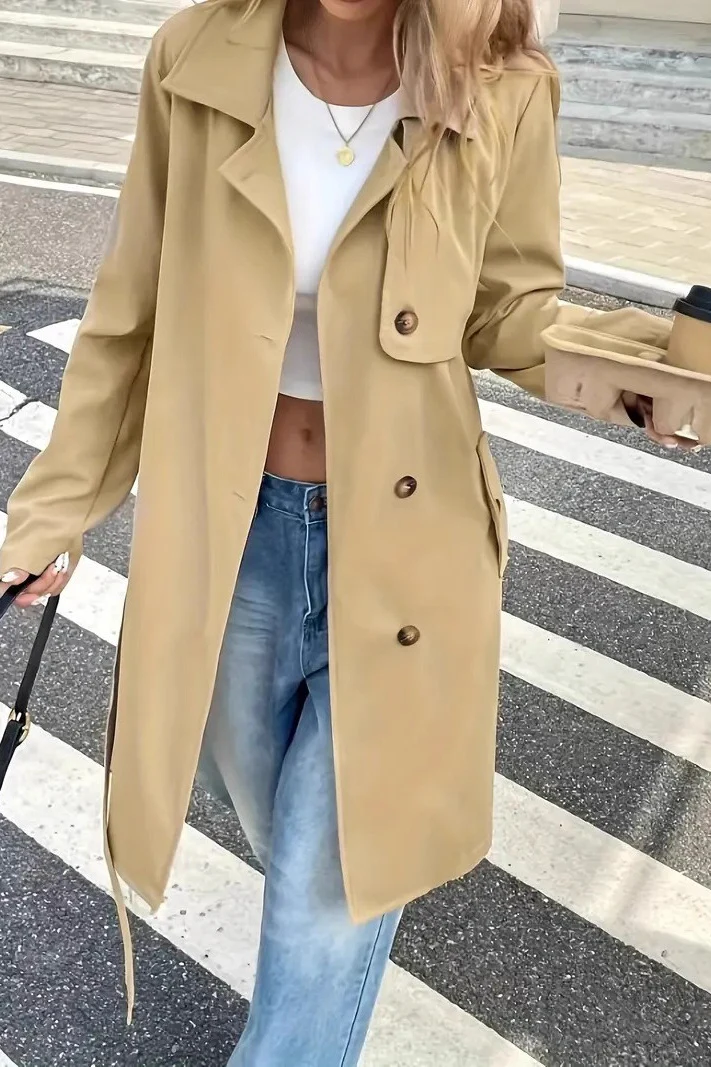 Casual Waist Tie Single Breasted Overcoat - Image 3