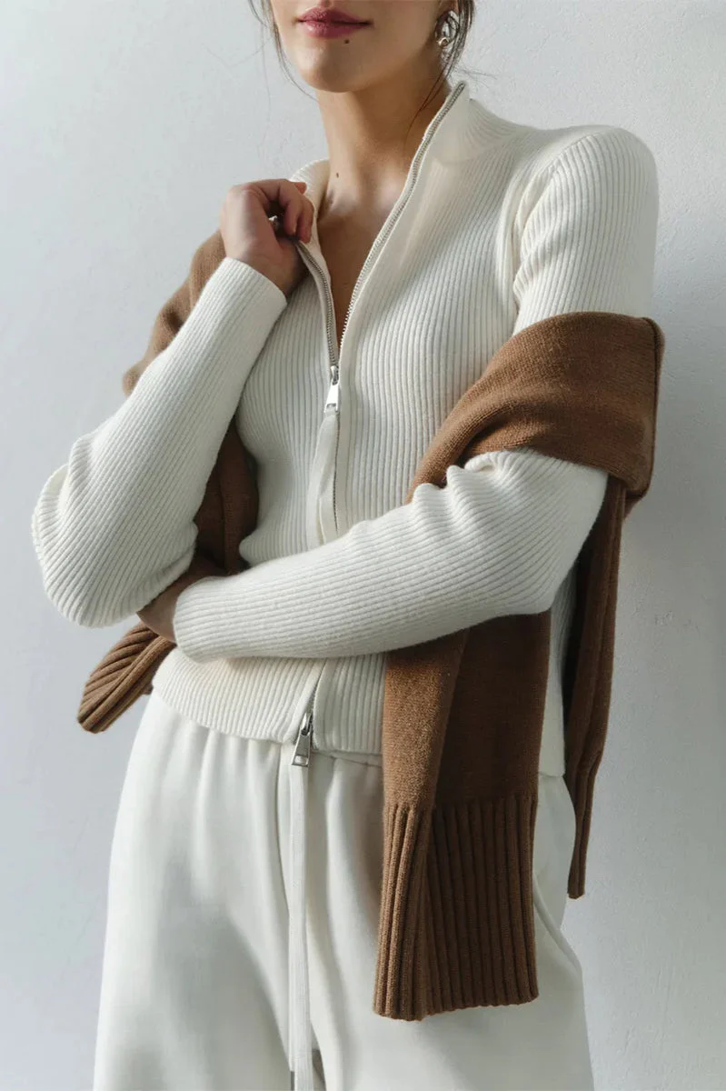 Casual Zip Front Knit Cardigan - Image 26