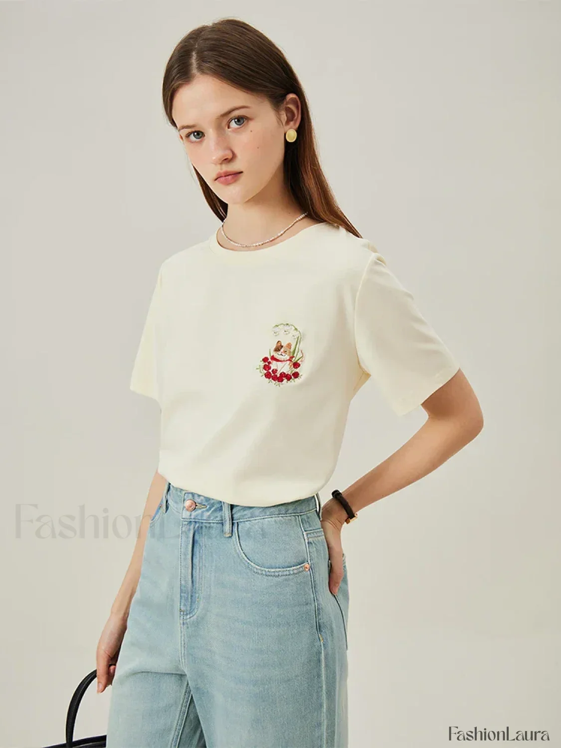 Cat Embroidered Korean Loose T-Shirt - Image 9