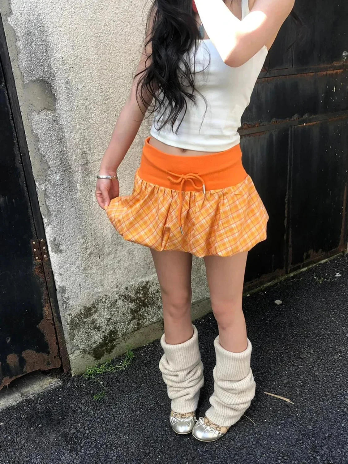 Checkered Bubble Drawstring Lounge Skirt - Image 2