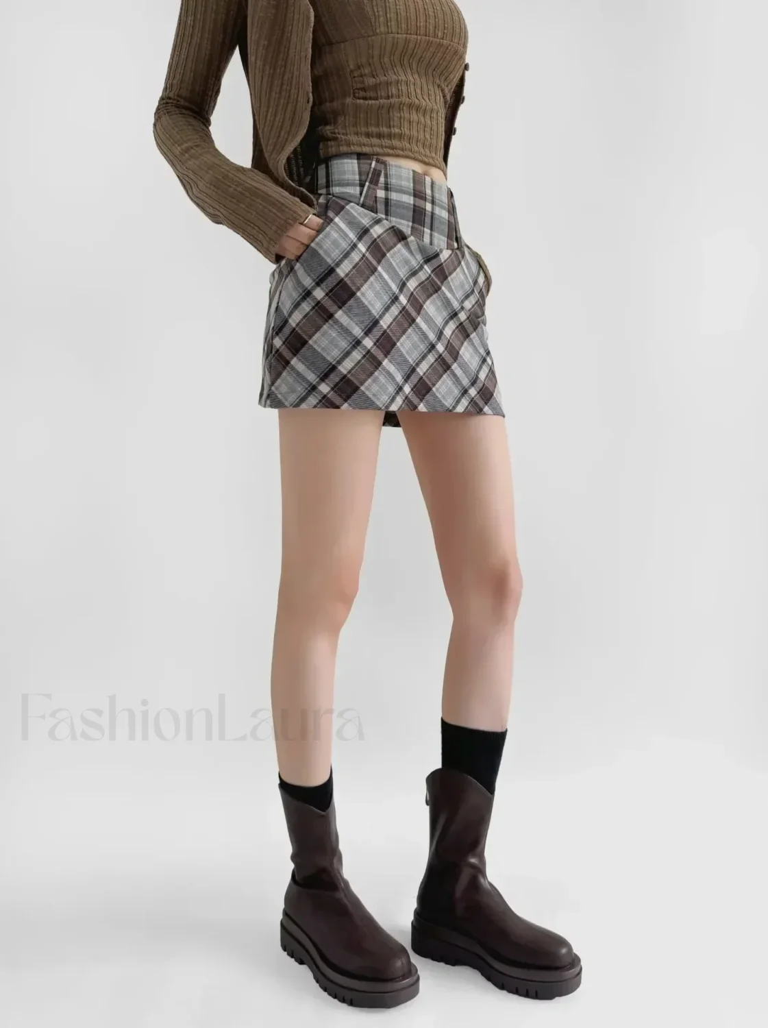 Checkered High Waist Versatile Skirt - Image 3