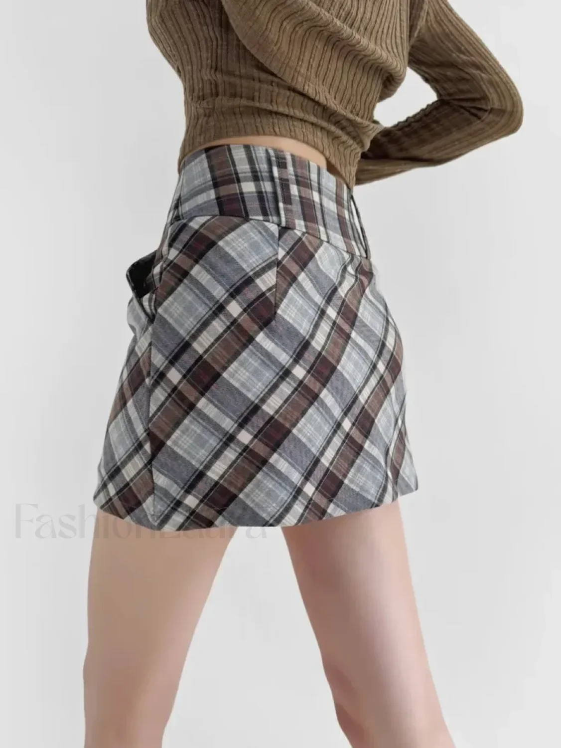 Checkered High Waist Versatile Skirt - Image 7