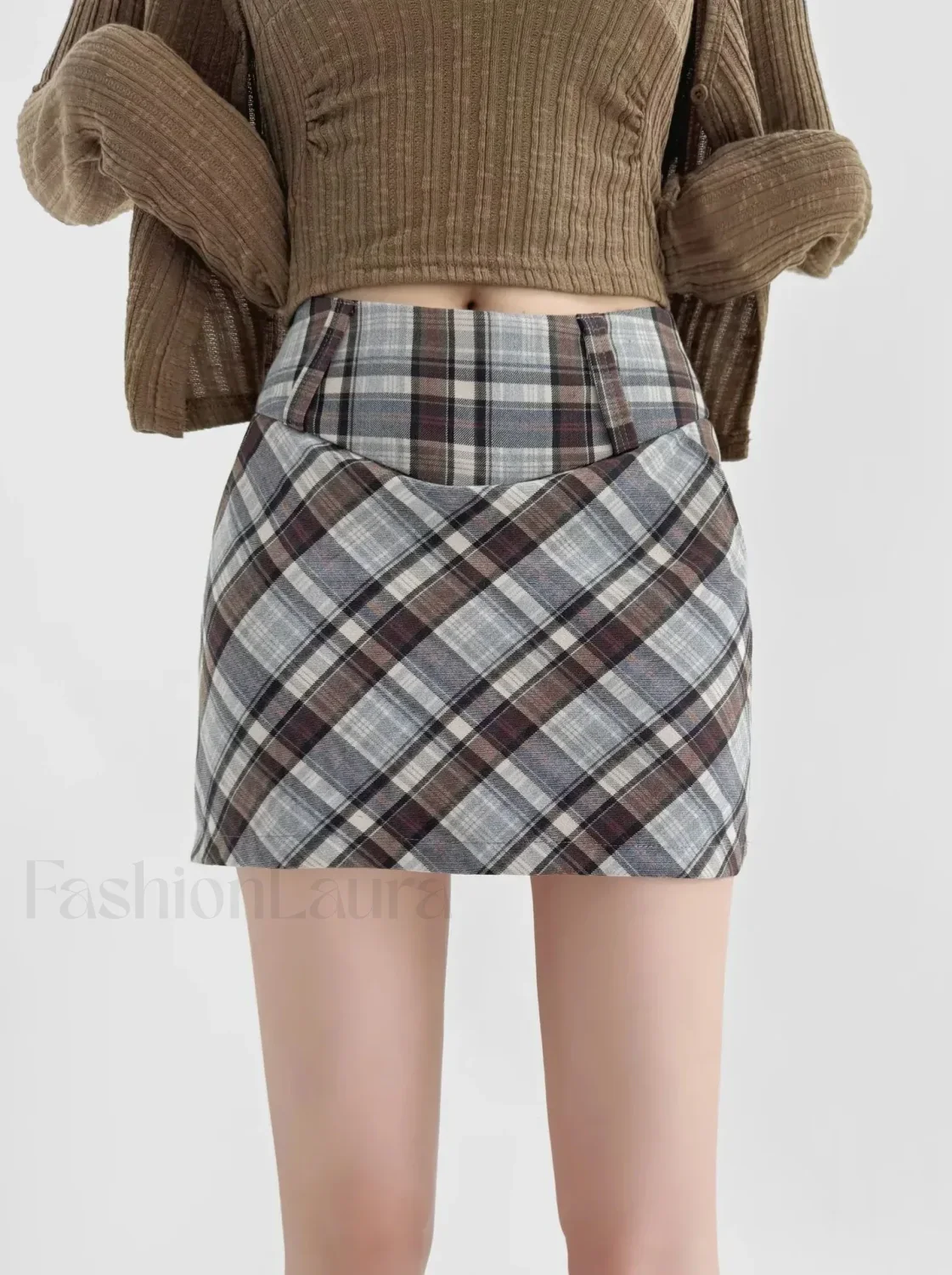 Checkered High Waist Versatile Skirt - Image 9