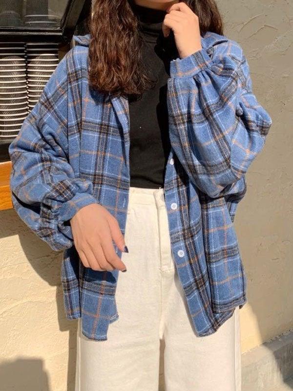 Checkered Print Button Blouse - Image 24